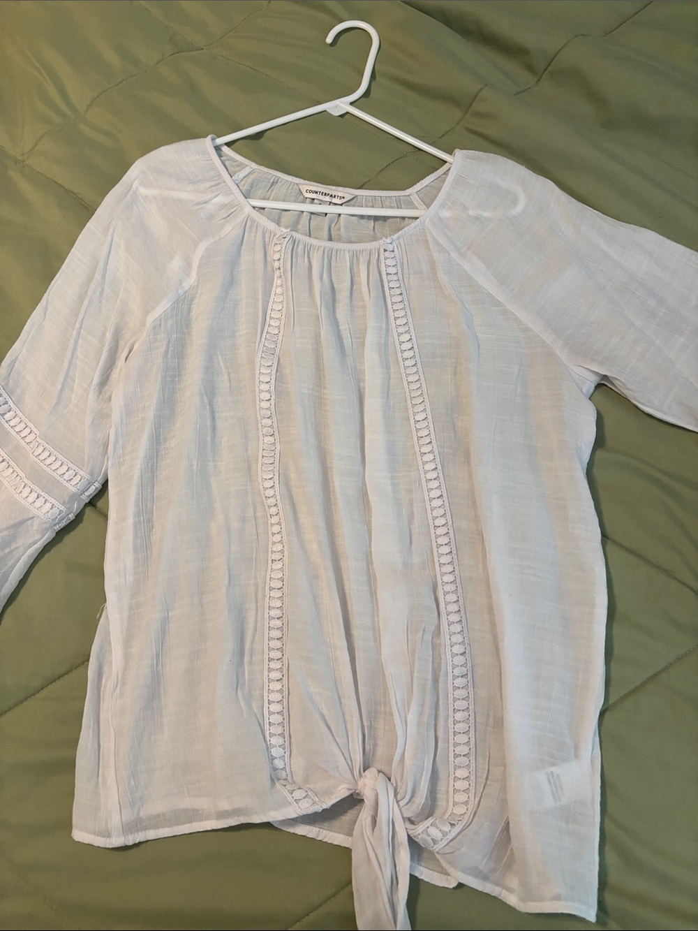 Counterparts White Tie-Front Peasant Blouse